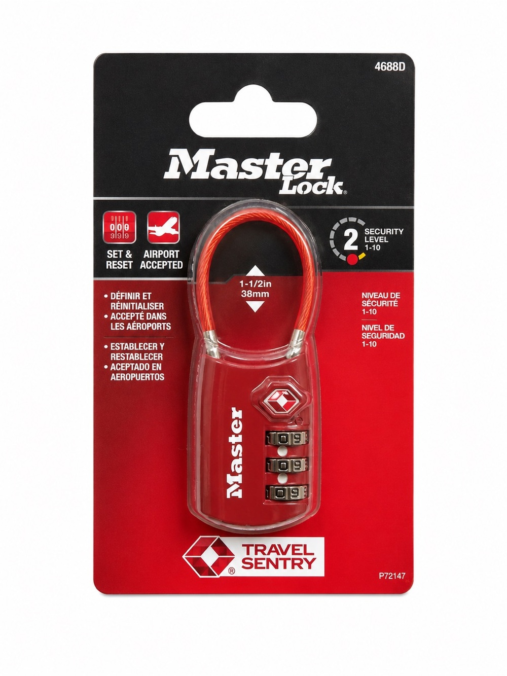 Master Lock - Red Travel Sentry TSA-Approved Combination Lock